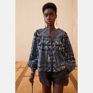 Ulla Johnson "Satima" Printed Cotton Blouse in Azure, size 2